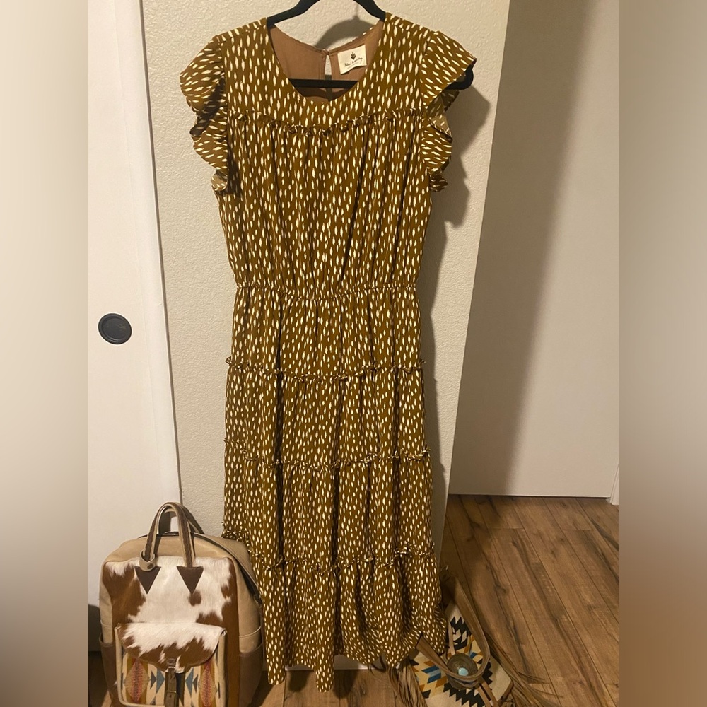 Betsy Boutique Mustard Long Dress, Size Large